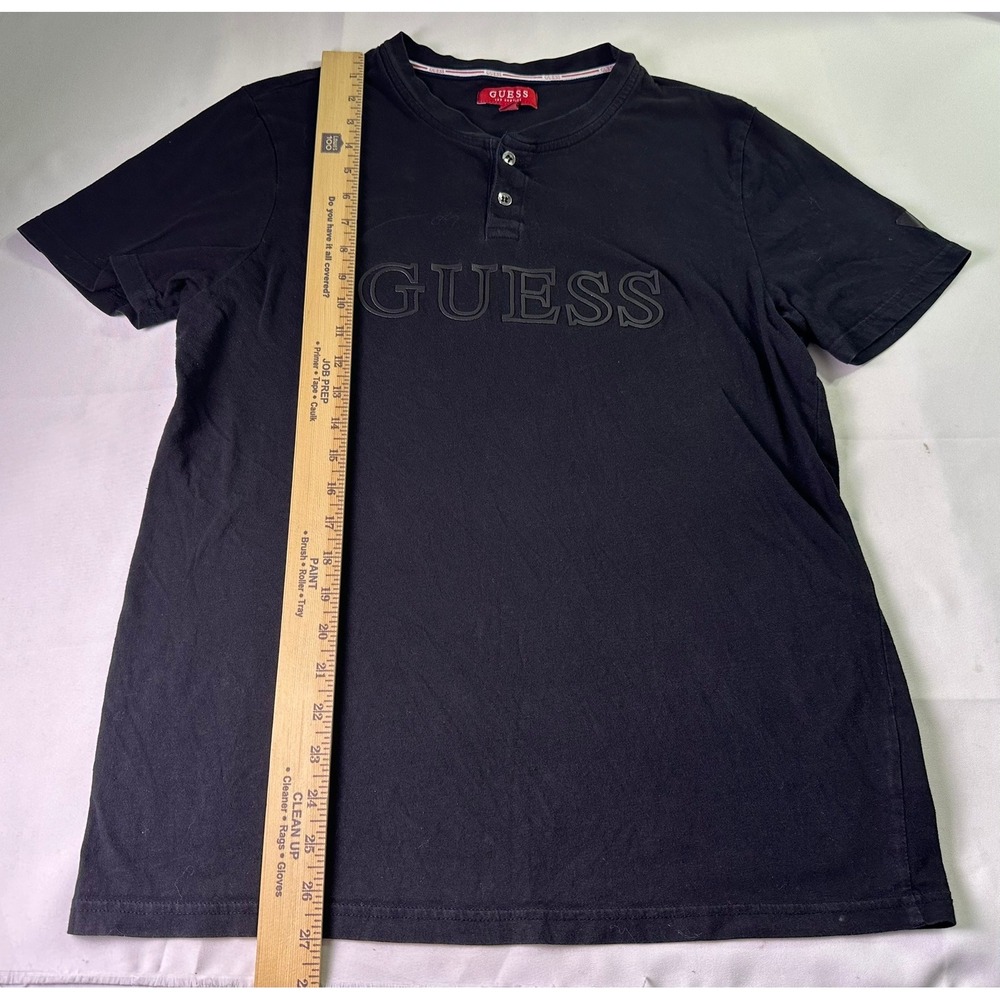 Guess Los Angeles Men's Black Henley Shirt Short Sleeve Embossed Logo Size Large - Picture 7 of 9